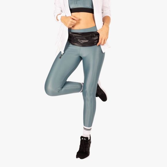 KORAL LUSTROUS INFINITY HIGH RISE METALLIC LEGGINGS IN TEAL LIQUID LEGGINGS BNWT - Picture 10 of 14